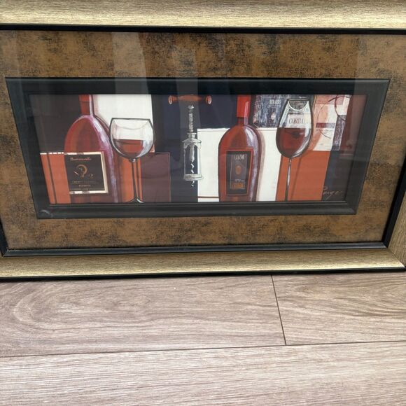 Classic Wine Print Signed "Rouge" Framed Black and Gold - Picture 5 of 8